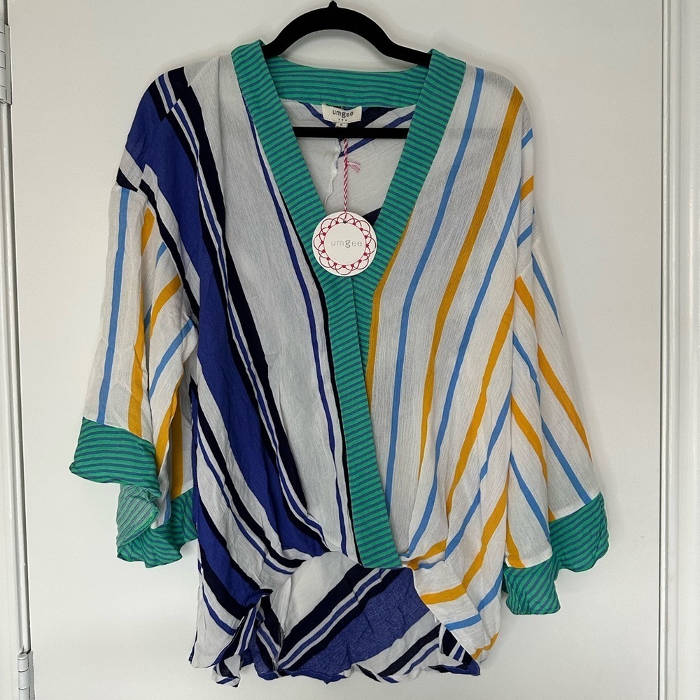 Umgee Striped Boho Blouse Size Small Top NWT
